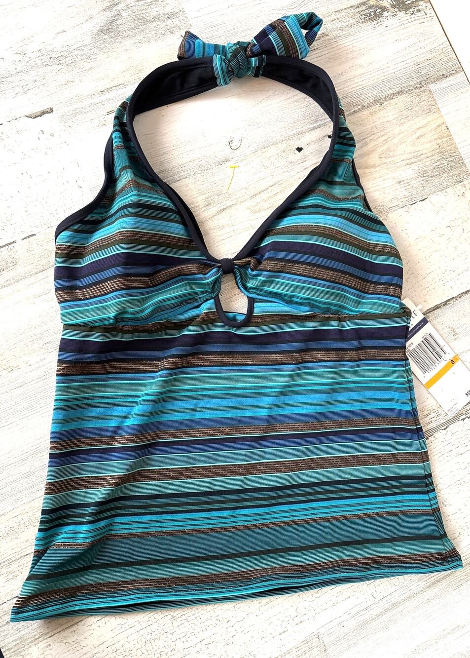 Anne Cole Womens S Blue Stripe Tankini Top Coastal Swimwear NWT
